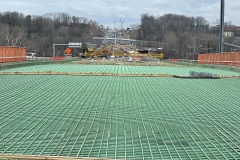 January 2024 - Deck paving operations on the new SB U.S. 1 bridge over the Business U.S. 1 interchange and rail lines.